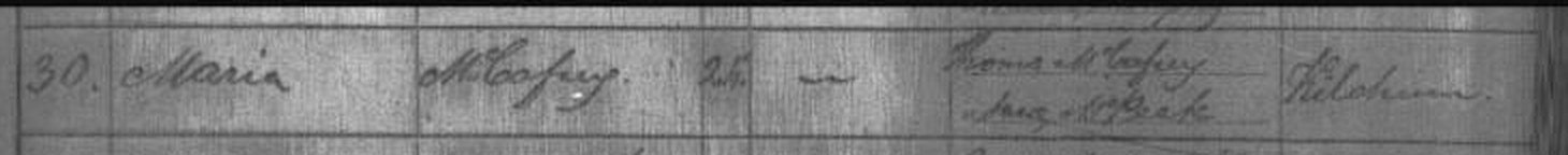 Baptism of Maria McCaffrey, Dromore, 1865 โ Dromore (Clogher), microfilm 05568/04, image 6, entry 30