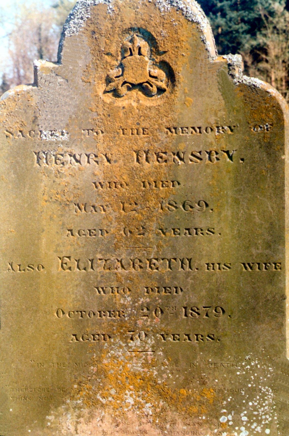 Gravestone, Henry and Elizabeth Hensby โ Henry Hensby Gr 1806 -1869.jpg