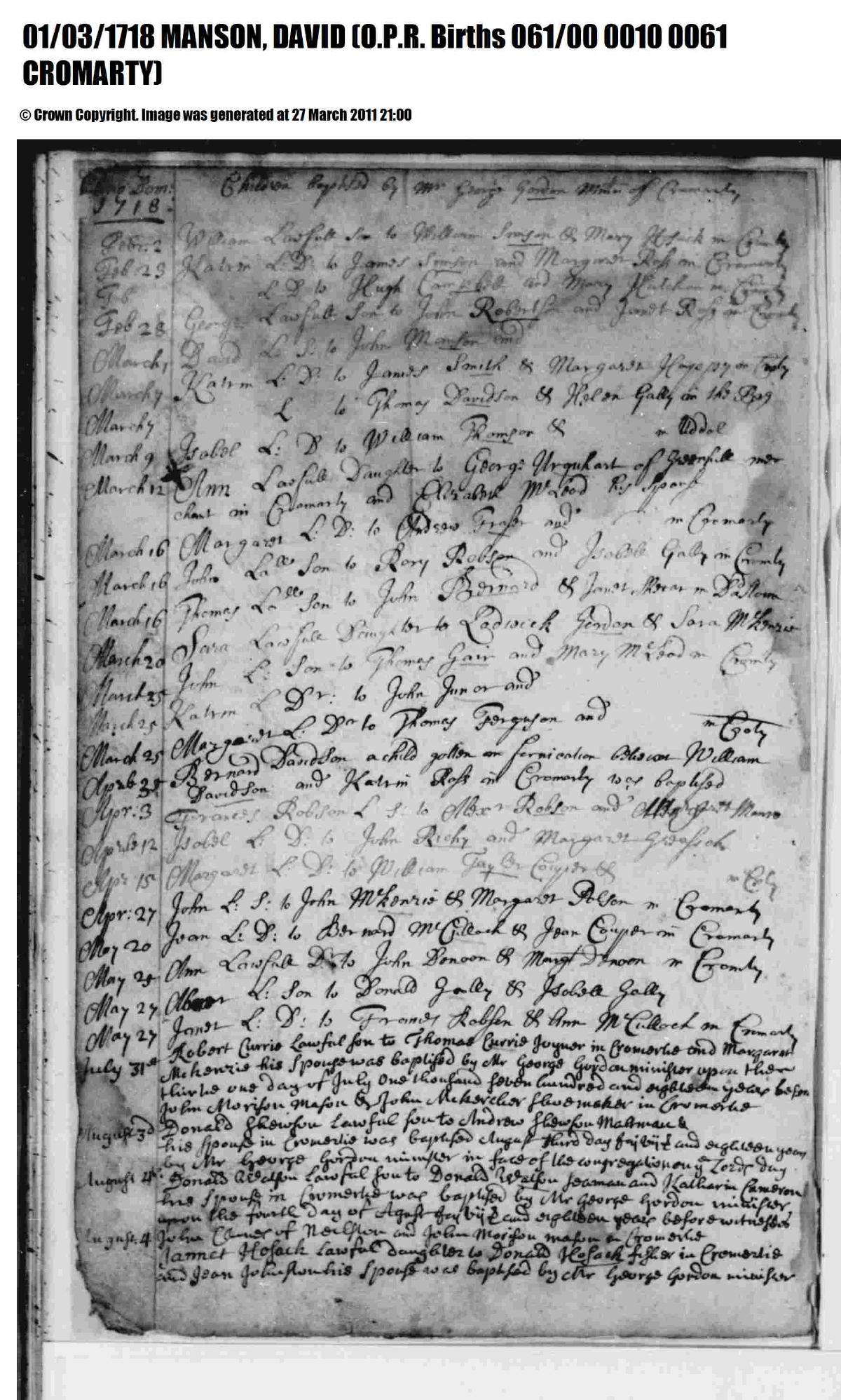Birth, 1718 โ David Manson 1718 Birth Entry.pdf