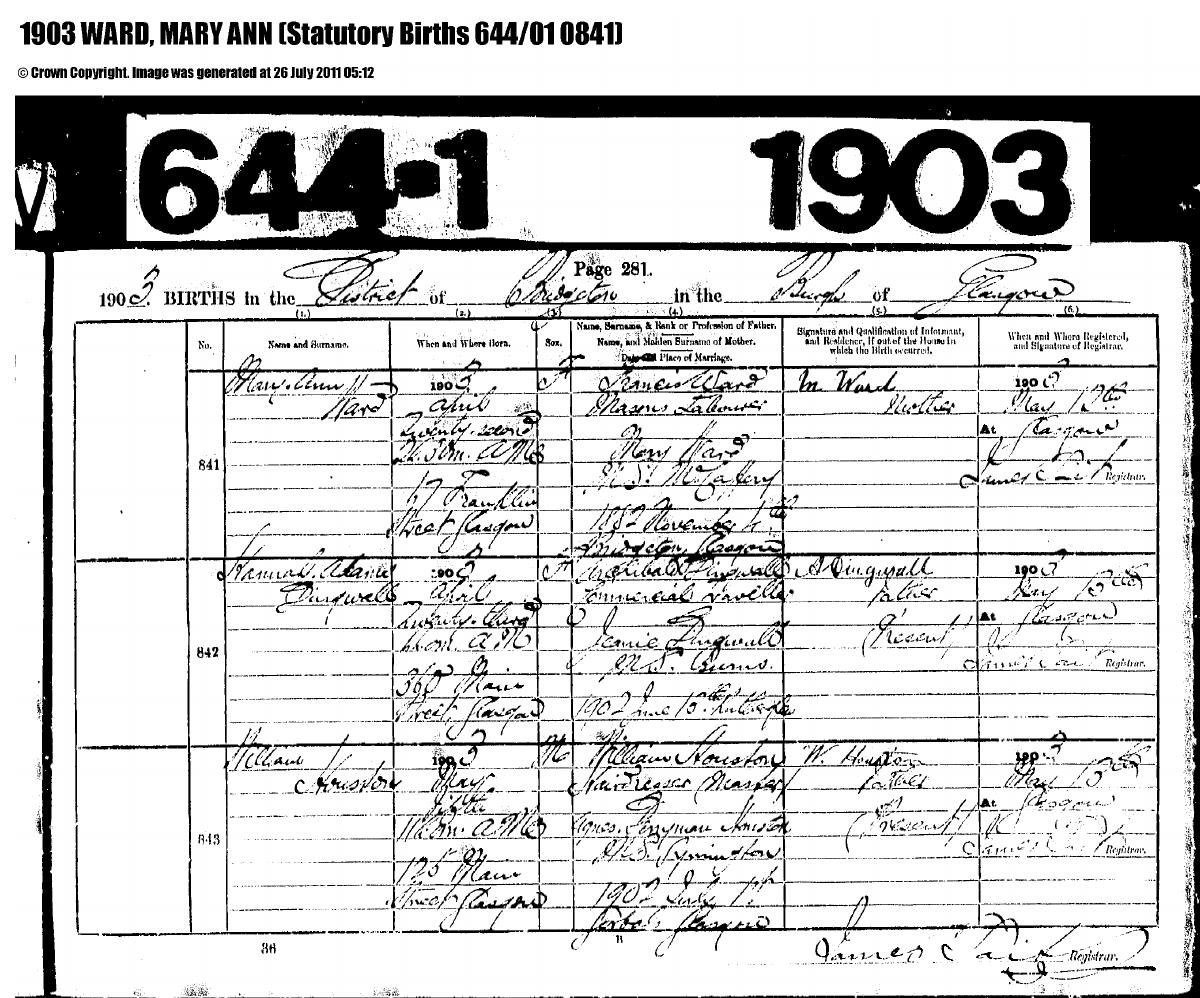 Record, 1903 — Mary Ann Ward 1903 births.pdf