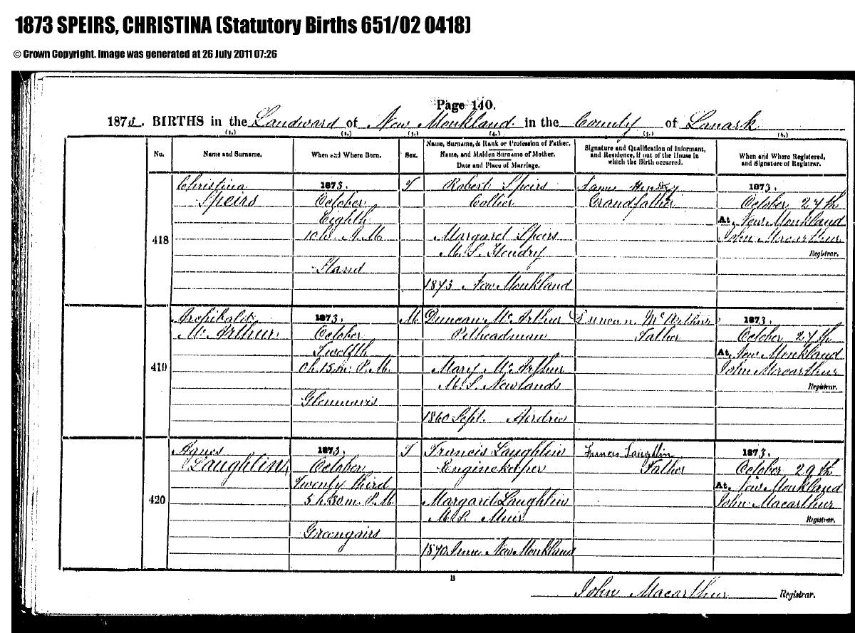 Birth, 1873 โ Christina Speirs 1873 Birth.pdf