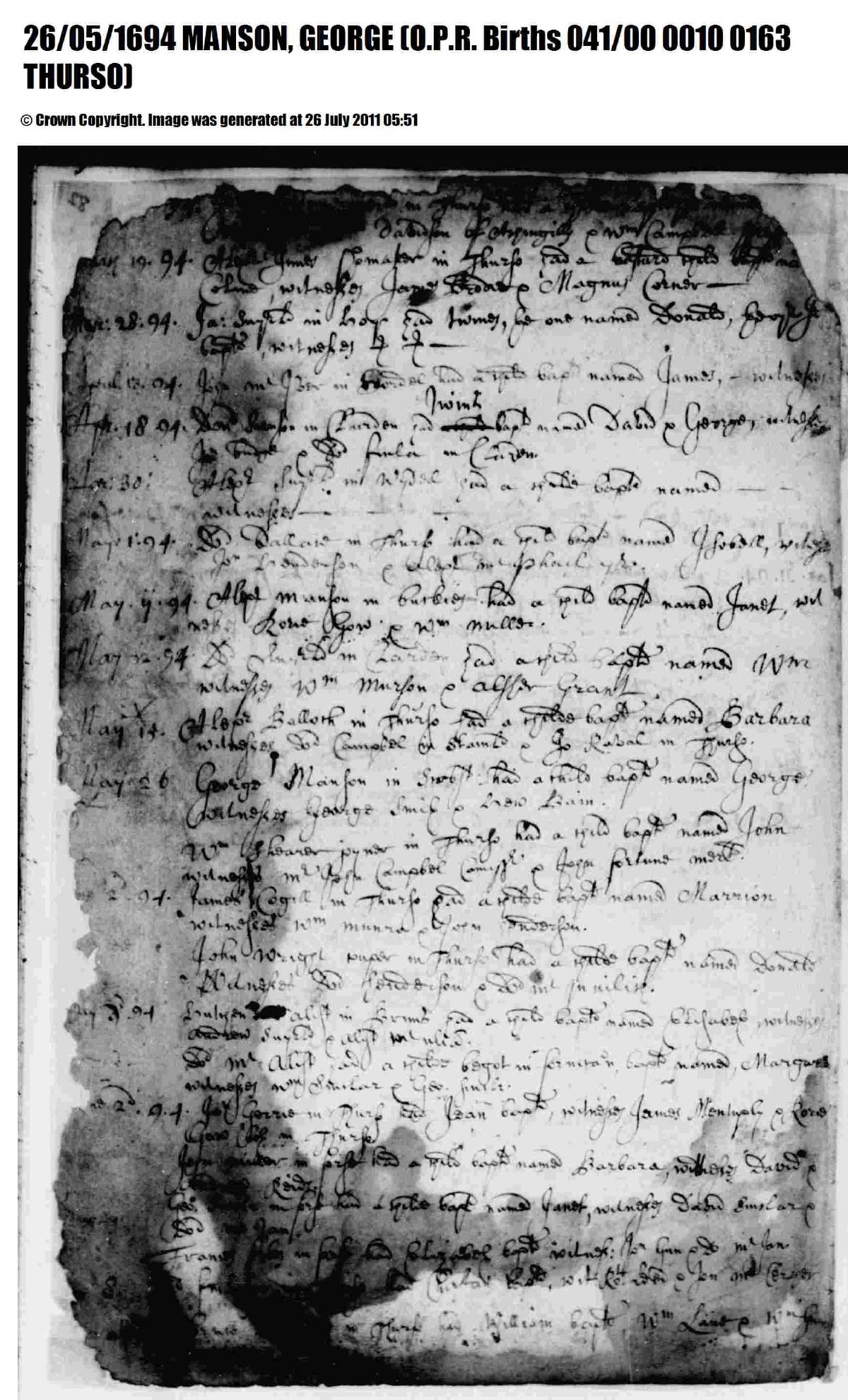 Baptism of a son, 1694 โ George Manson 1694 Birth.pdf