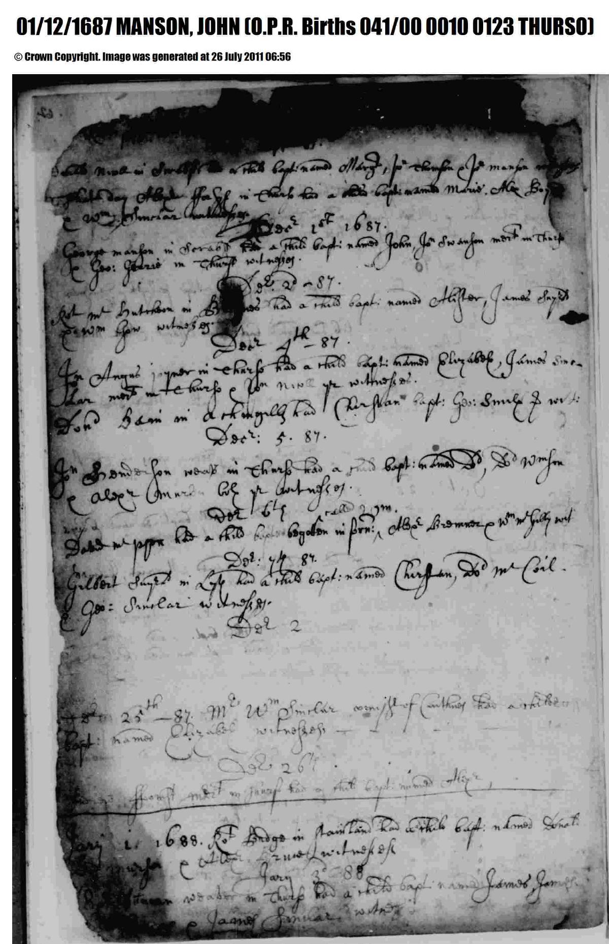 Birth, 1687 โ John Manson 1687 Birth.pdf