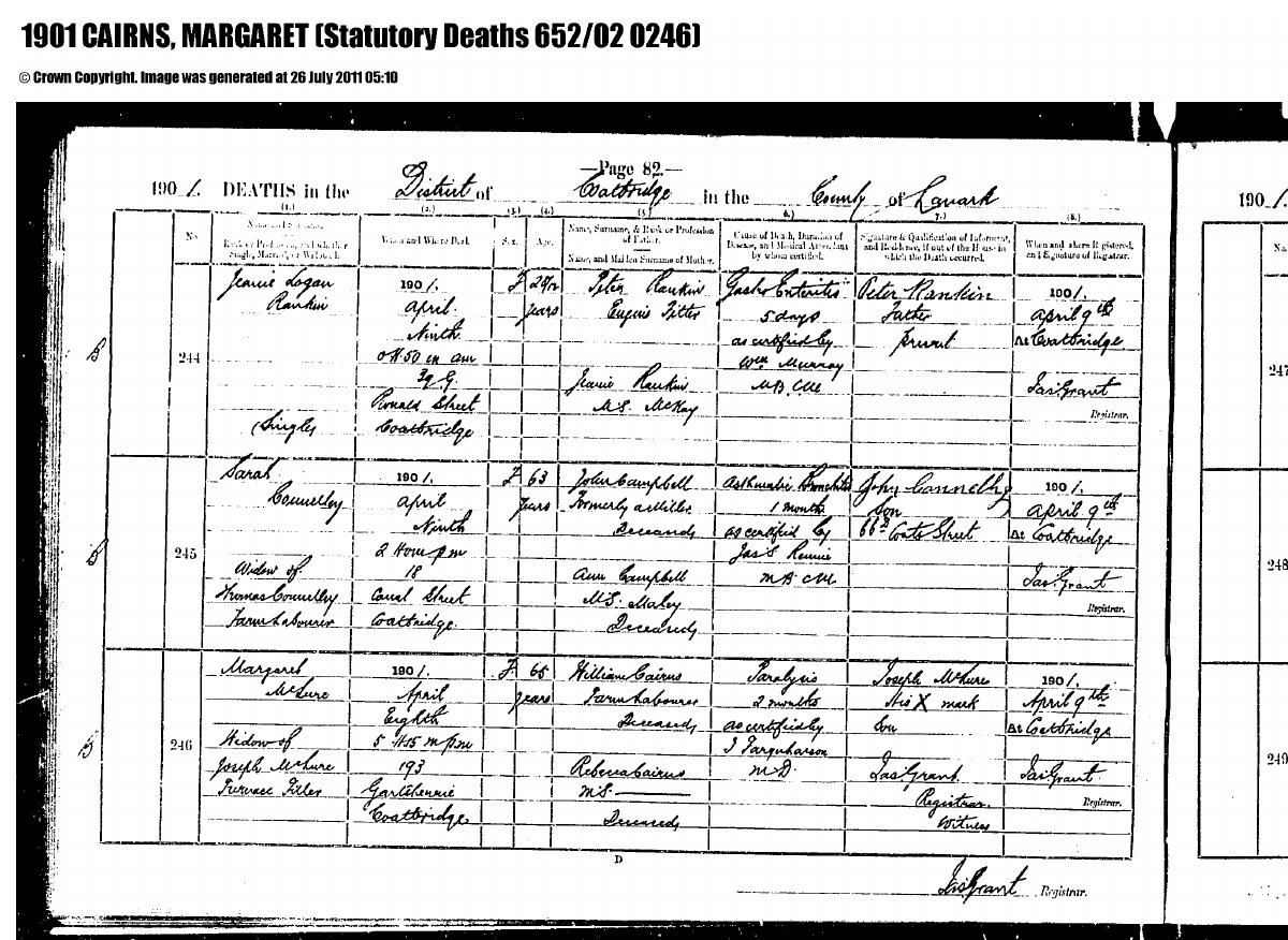 Death, 1901 โ Maragaret Cairns 1901 death.pdf