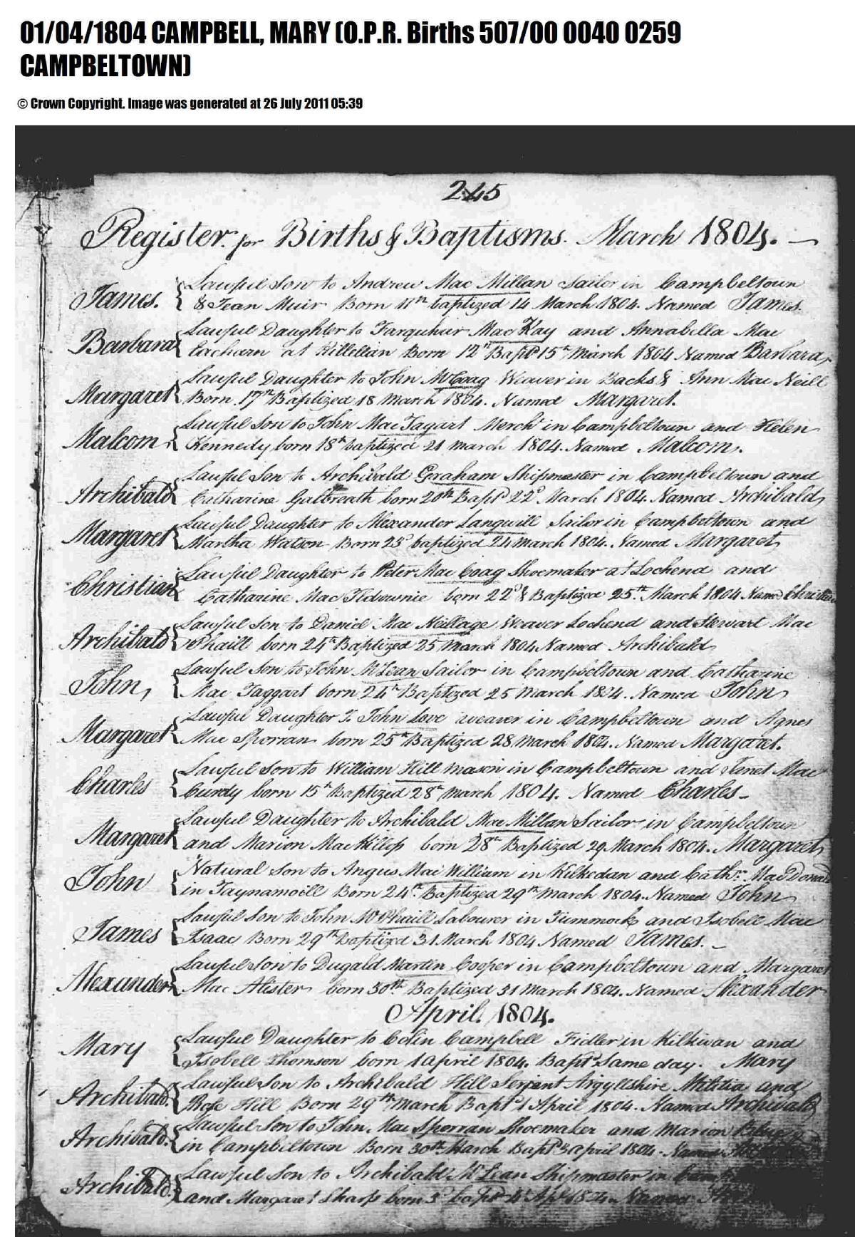 Birth, 1804 โ Mary Campbell 1804 Birth.pdf