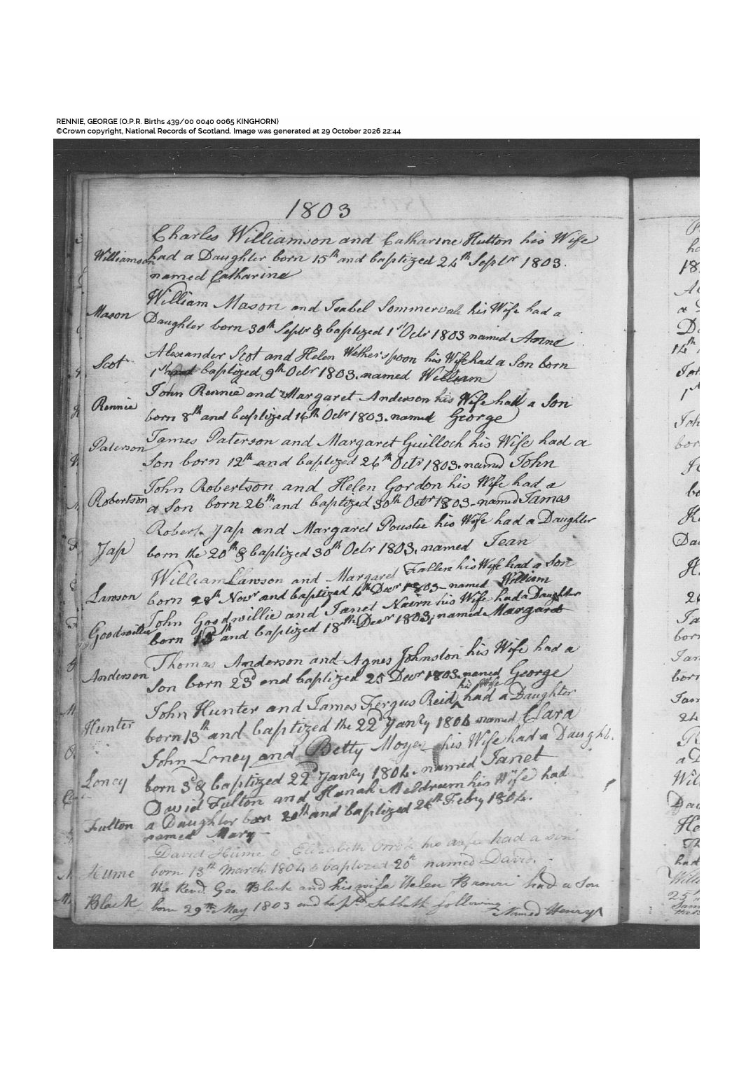 Birth and baptism, 1803 โ ScotlandsPeople_OPR439_000_0040_0065Z.pdf