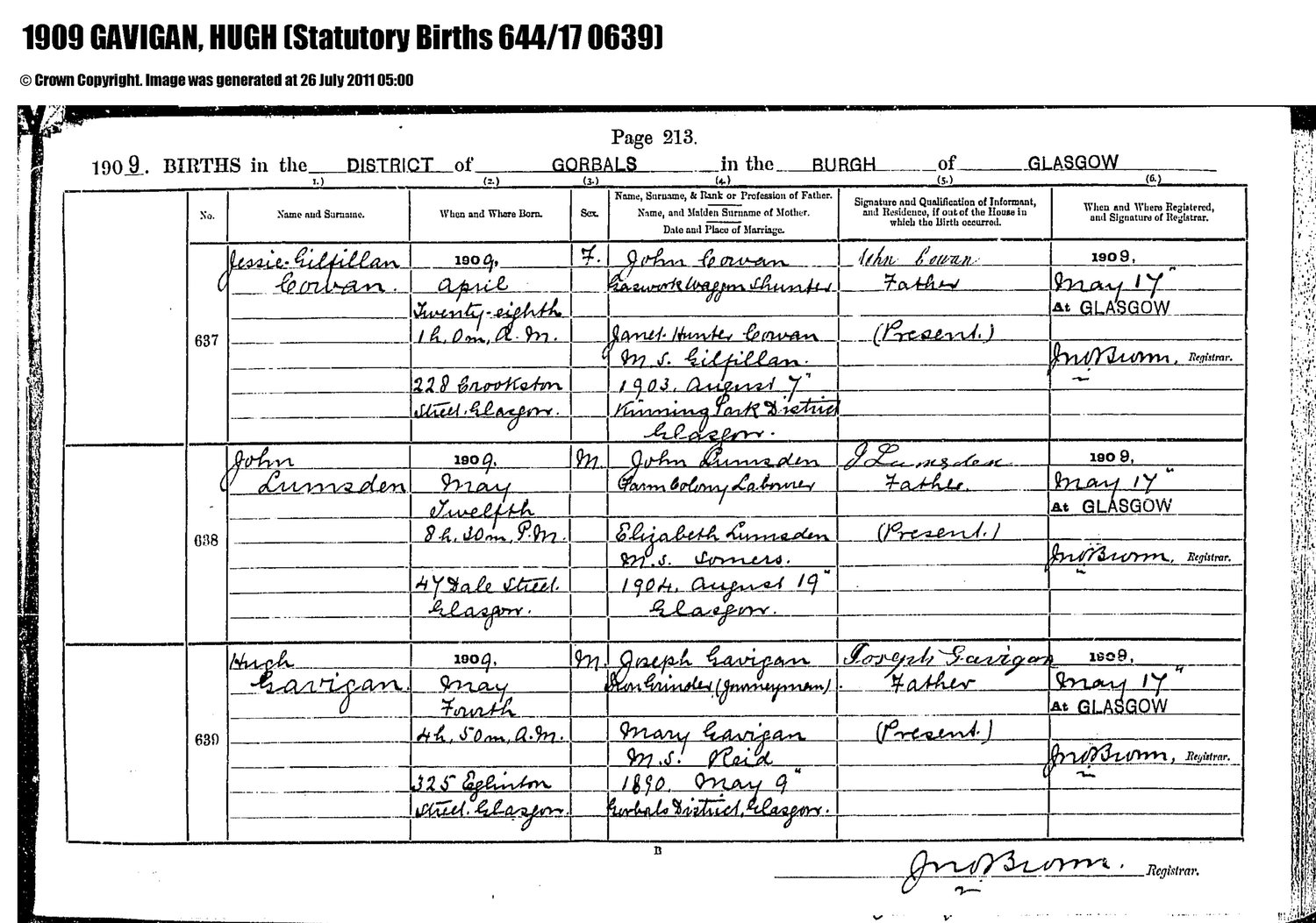 Birth, 1909 (Hugh, son of Joseph Gavigan) โ Hugh Gavigan1909 births.pdf
