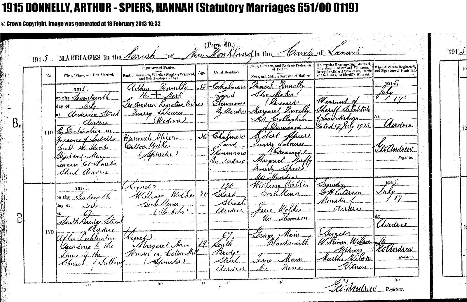 Marriage, 1915 โ hannah spiers wedding cert.jpg