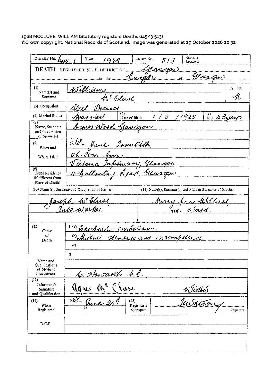 Death, 1968 โ William McClure Death Cert 1968.pdf